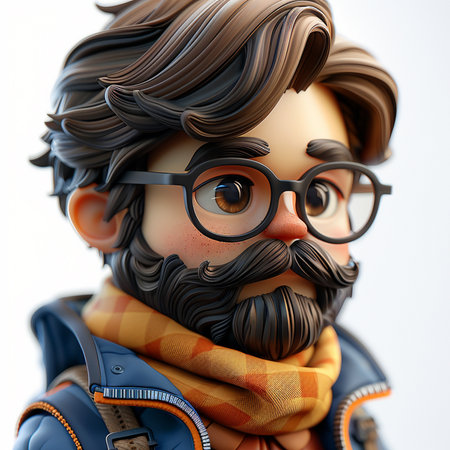 Vintage hipster man with mustache and glasses. 3d illustrationの素材