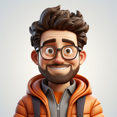 Portrait of a young man with a beard and glasses. 3d renderingの素材