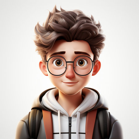 Portrait of a boy with brown hair and glasses. 3d renderingの素材