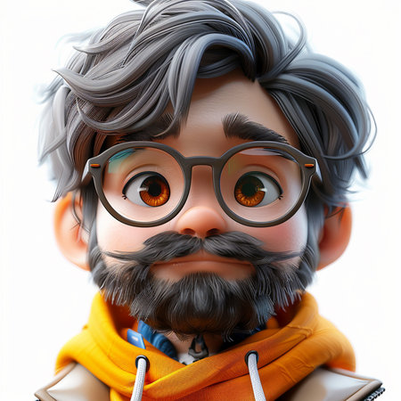 Portrait of a man with a mustache and glasses. 3d renderingの素材