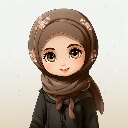 Illustration of a Cute Muslim Girl Wearing Hijabの素材
