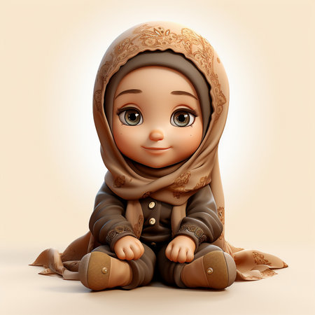 3D Render of Cute Little Muslim Girl with Hijabの素材