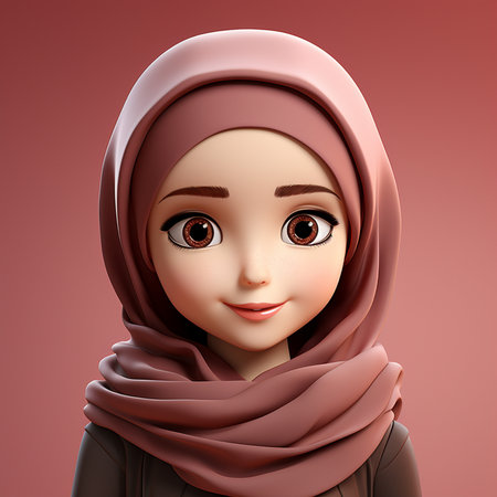Hijab woman with face expression. 3d render illustration.の素材