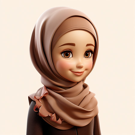 Hijab girl with face expression. 3d render illustration.の素材