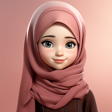 Hijab girl with expression of happiness. 3D illustration.の素材