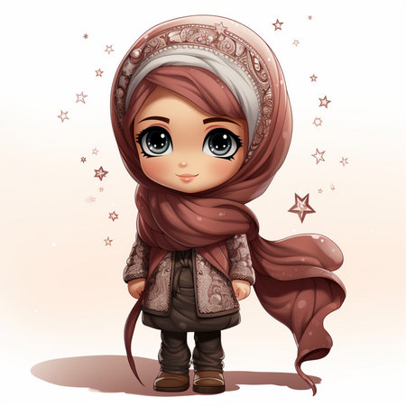 Cute muslim girl wearing a hijab with stars. Vector illustration.の素材