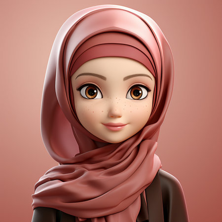 3D illustration of a muslim woman with hijab looking at cameraの素材