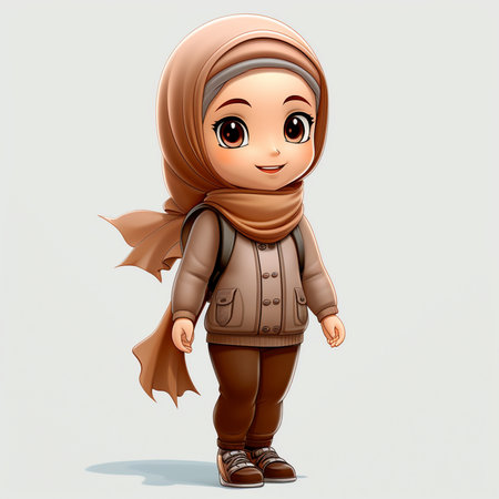 3D Render of Cute Muslim Girl with Hijab clothesの素材
