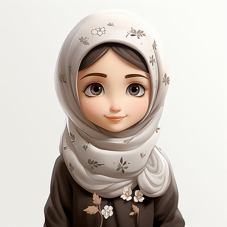 Cute little muslim girl in traditional clothes. Vector illustration.の素材