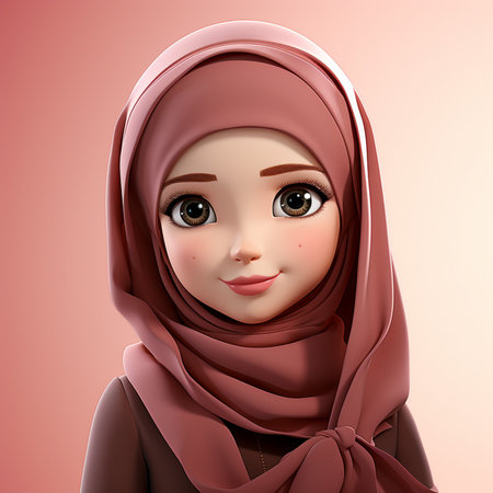 3d illustration of muslim girl with hijab over pink background.の素材