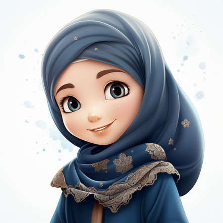 Cute Muslim Girl in Traditional Hijab. Vector illustration.の素材