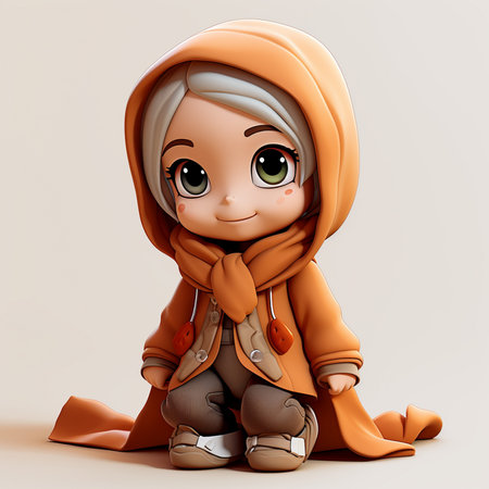 3D Render of Cute Little Girl in Winter Clothes with Scarfの素材