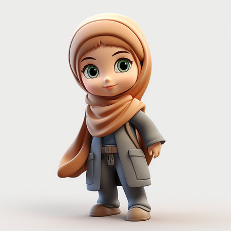 3D Render of Cute Muslim Girl with Hijab Suitの素材