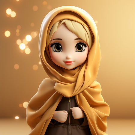 Hijab girl with bokeh background, 3d renderingの素材