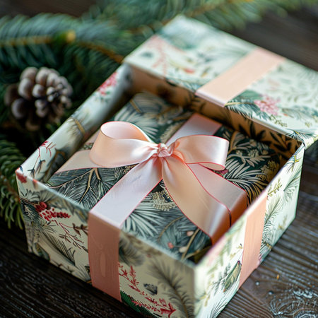 christmas gift box on the wooden background, christmas gift boxの素材