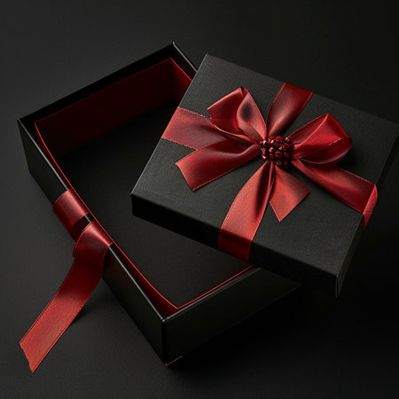 White gift box with gold ribbon and bow on a white background.の素材