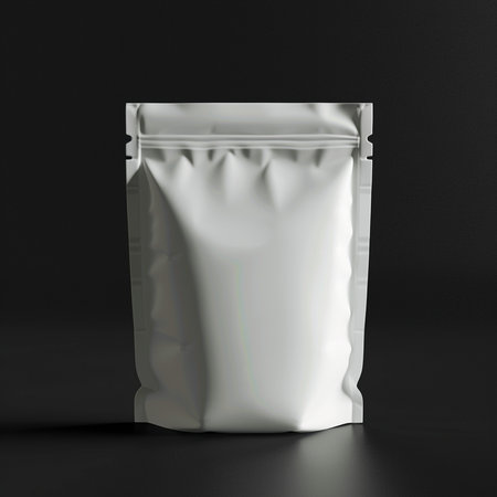 Blank foil bag mockup on black background. 3d renderingの素材