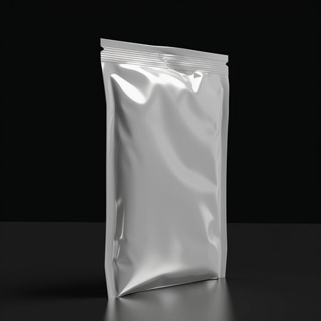 Blank foil bag mock up on black background. 3d renderingの素材