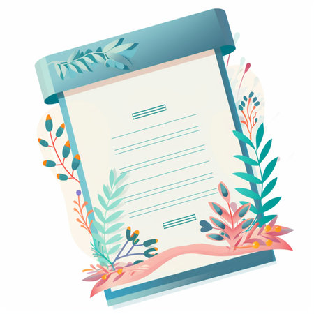 Vector illustration of a blank paper with floral elements on a white backgroundの素材