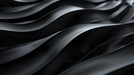 Abstract dark wavy surface with smooth, flowing lines and elegant curves, creating a dynamic sense of movement and depth.の素材