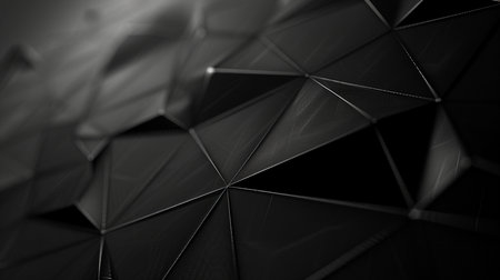 A dark, textured abstract background featuring a complex geometric pattern of interconnected triangles and lines, creating a sense of depth and futuristic design.の素材