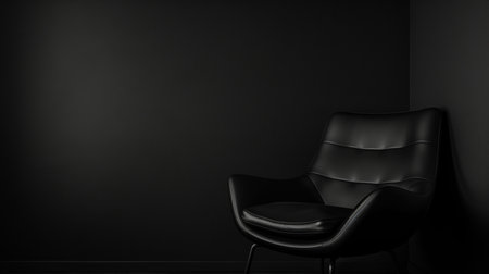 A sleek, contemporary black leather armchair is positioned in the dim corner of a room, highlighting its elegant design and texture.の素材