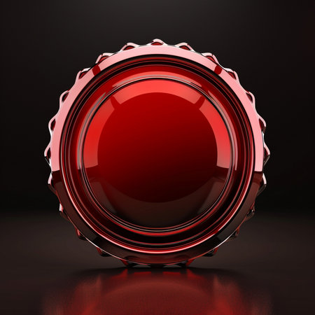 A close-up, detailed view of a glossy red metallic object featuring intricate jagged edges and a highly reflective surface.の素材