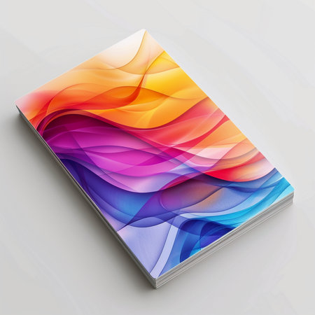A visually stunning abstract graphic featuring smooth, flowing waves of vibrant colors like orange, yellow, pink, purple, and blue.の素材