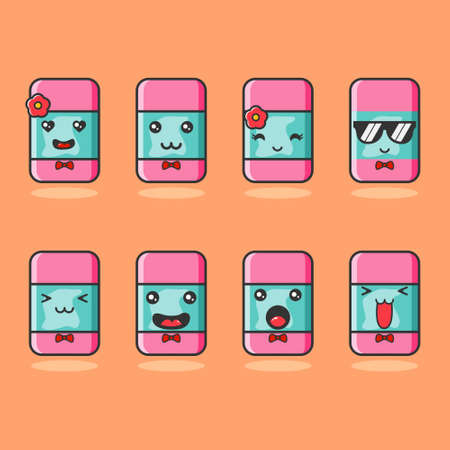 cute eraser emoji setのイラスト素材