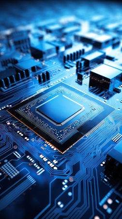 Electronic circuit board close up. technology background. Central Computer Processors CPU concept. Motherboard digital microchips. tech background. integrated communication processor. Generative AI.の素材