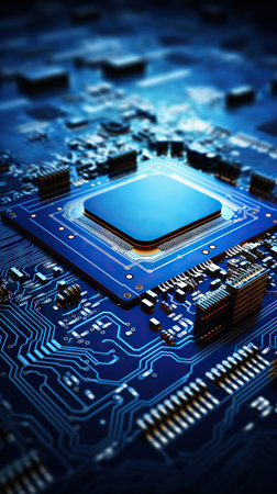 Electronic circuit board close up. technology background. Central Computer Processors CPU concept. Motherboard digital microchips. tech background. integrated communication processor. Generative AI.の素材