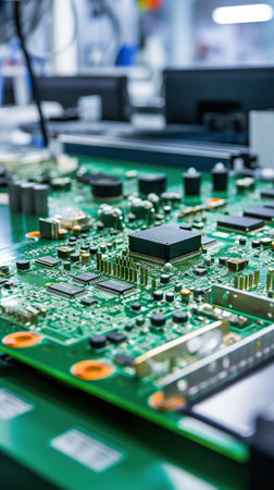 Electronic circuit board close up. technology background. Central Computer Processors CPU concept. Motherboard digital microchips. tech background. integrated communication processor. Generative AI.の素材