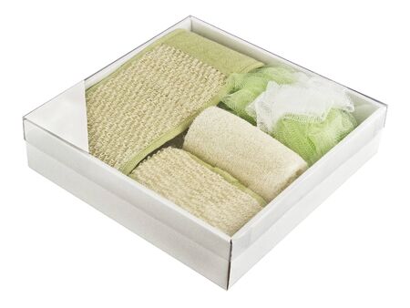 Set of SPA accessories on white background, bath set, home spaの写真素材