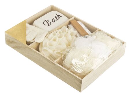 Set of SPA accessories on white background, bath set, home spaの写真素材