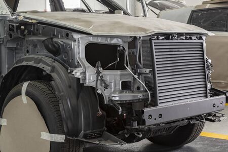 Repair and painting center of vehicles, work area for cars, mechanical center for transportの写真素材