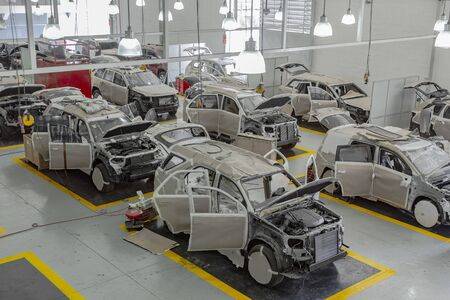 Repair and painting center of vehicles, work area for cars, mechanical center for transportの写真素材