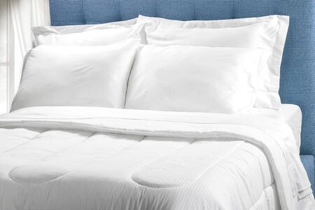 View of a luxurious hotel room with king bed, top view bed, comfort homeの写真素材