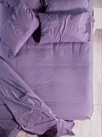 View of a luxurious hotel room with king bed, top view bed, comfort homeの写真素材
