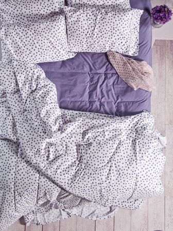 View of a luxurious hotel room with king bed, top view bed, comfort homeの写真素材