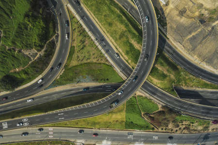 Aerial view of Armendariz downhill, Miraflores town and the Costa Verde reef in Lima, Peru.の写真素材