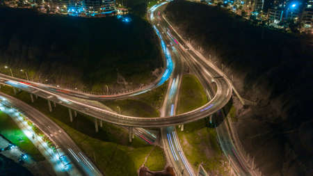 Panoramic Aerial view of Armendariz downhill, Miraflores town and the Costa Verde reef in Lima, Peru.の写真素材