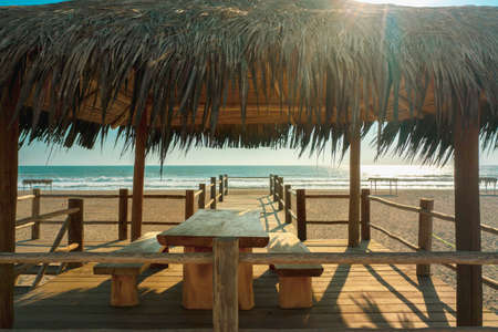 Typical Lifeguard tower station, Baywatch tower on the beach.の写真素材