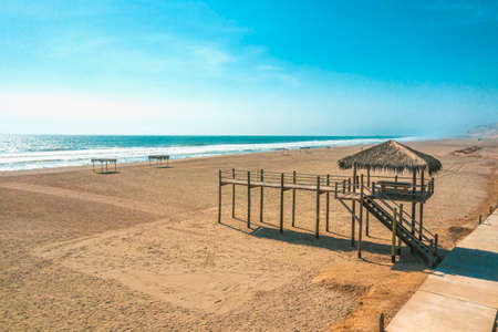 Typical Lifeguard tower station, Baywatch tower on the beach.の写真素材