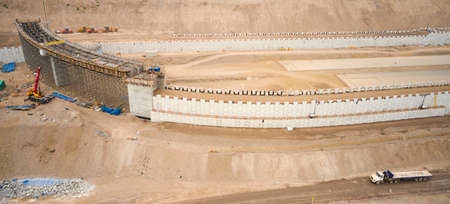 Lima, Peru - October 06, 2019: Aerial view of construction of highway Costa Verde, San Miguel district, road on the beach.のeditorial素材