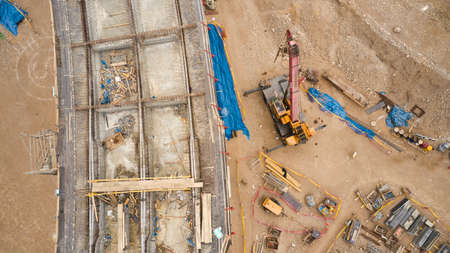 Lima, Peru - October 06, 2019: Aerial view of construction of highway Costa Verde, San Miguel...