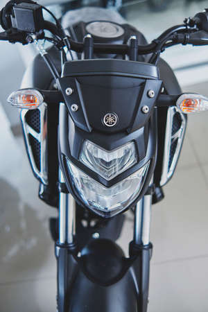 Yamaha FZS 3.0 Motorcycle in the showroom shop, close up, Motorbikes store.のeditorial素材