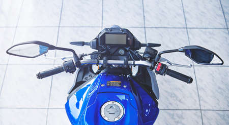 Lima, Peru - May 15, 2021: Yamaha motorcycle shop, Yamaha MT03 abs, Motorcycles in the showroom...