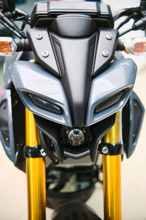 Lima, Peru - June 12, 2021: Motorcycles in the showroom Yamaha shop. New motorbikes and accessories in motorcycle store.のeditorial素材