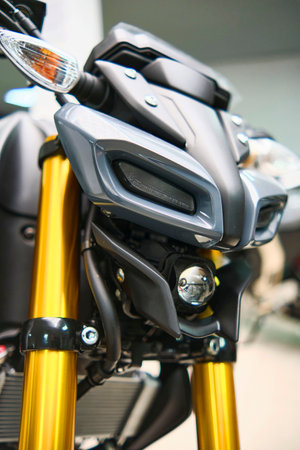 Lima, Peru - June 12, 2021: Motorcycles in the showroom Yamaha shop. New motorbikes and accessories in motorcycle store.のeditorial素材