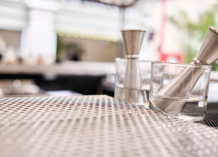 Mixology elements, accessories and ingredients to prepare drinks. Selective focus.の写真素材